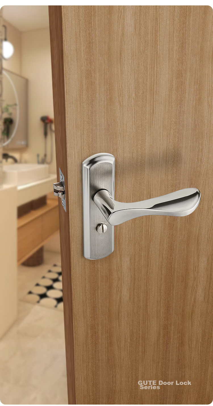 GUTE Bathroom Door Lock, Interior Bedroom Door Lock, Keyless Toilet Bathroom Washroom Door Lock, Brushed Finish, Universal Model 8