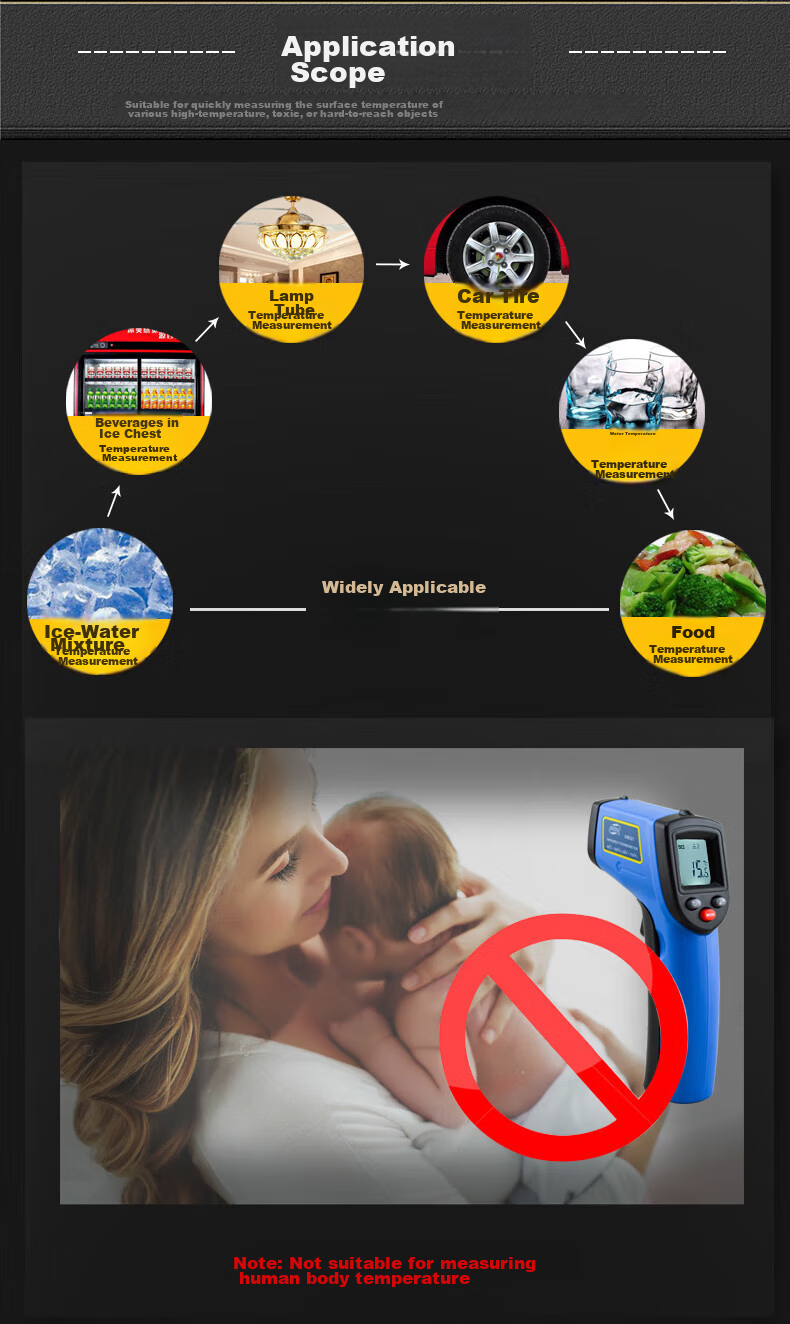 BENETECH Infrared Thermometer, Industrial Temperature Gun, Oil Temperature Measuring Instrument, Handheld Commercial Kitchen Thermometer GM321 3