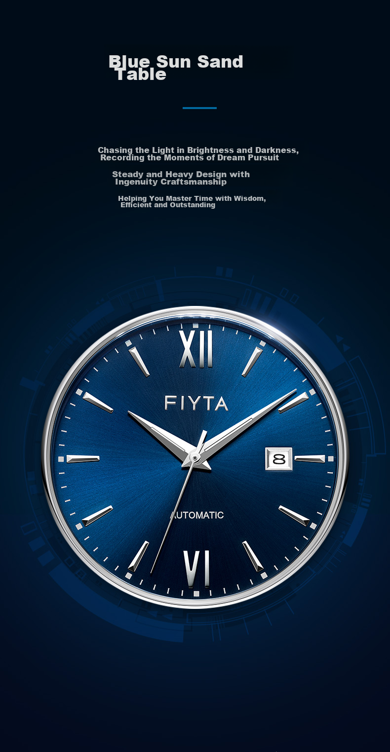 FIYTA Men's Watch, Classic Automatic Mechanical with Date Display And Blue Dial, Steel Strap Business Watch, Holiday Gift 4