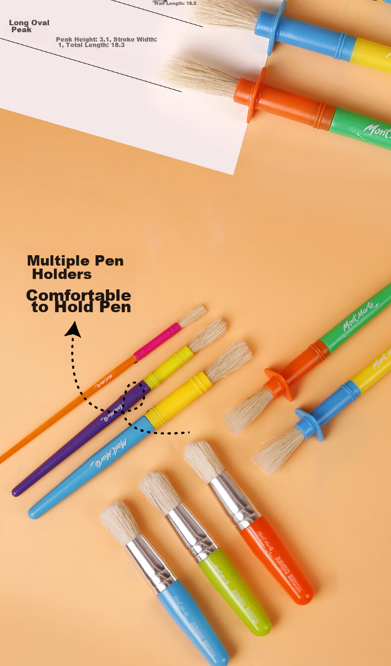 Mont Marte Children's Paint Brushes, Set of 3, Drawing Brushes for Kids, Painting Set with Paint, Creative Doodle Pens, Flat Brush, MMKC0045 Art Sketching 3