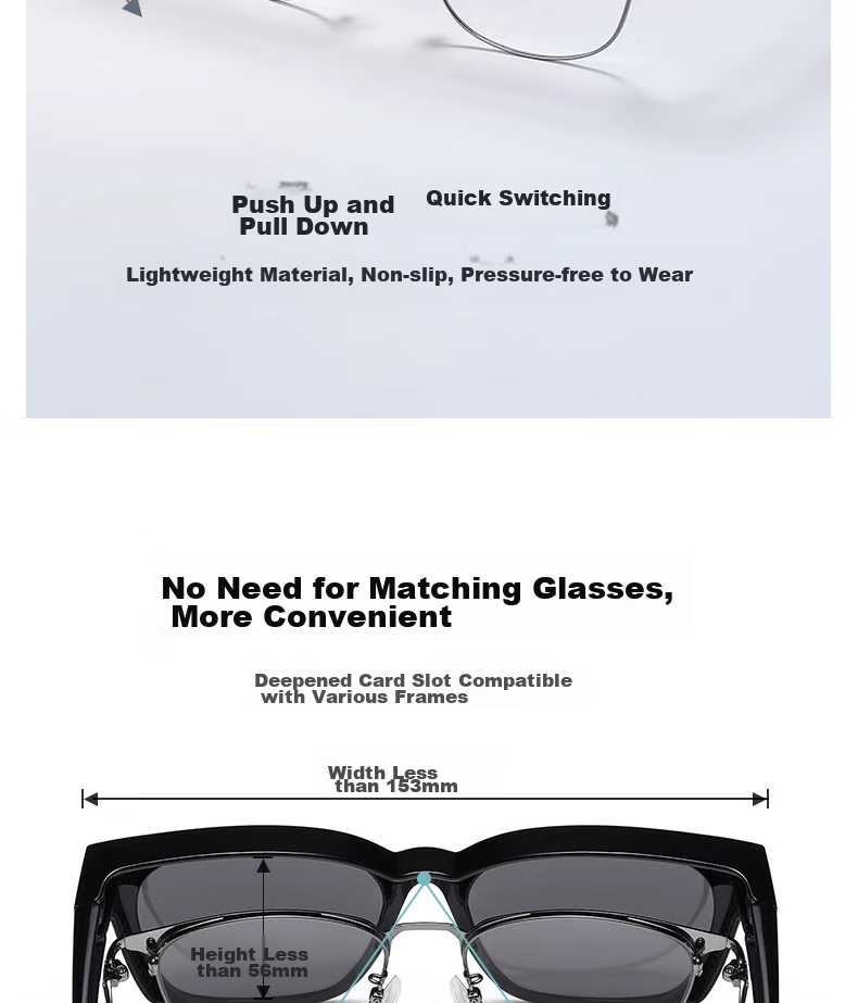 Boshide Clip-On Sunglasses, Sunglasses Clip for Myopia Glasses, Polarized Sunglasses for Men And Women, Bright Black Polarized Gray Lenses (Sanmi Nail) 6