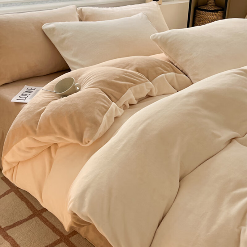 MUJI Grade A Milk Velvet Four-Piece Set Coral Fleece Thickened Double-Sided Fleece Warm Bedding Set Sheet Duvet Cover 200*230cm Autumn Winter