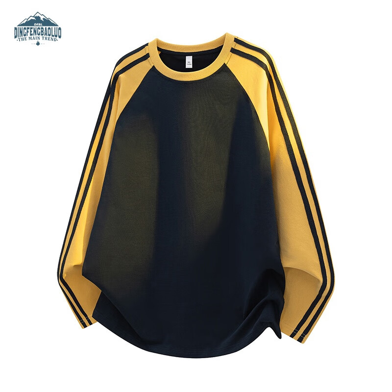 Dingfengbaoluo American Style Colorblock Sweatshirt Men Autumn Patchwork Crewneck Striped Loose Casual Long Sleeve T-Shirt XXH08 Heather Gray S