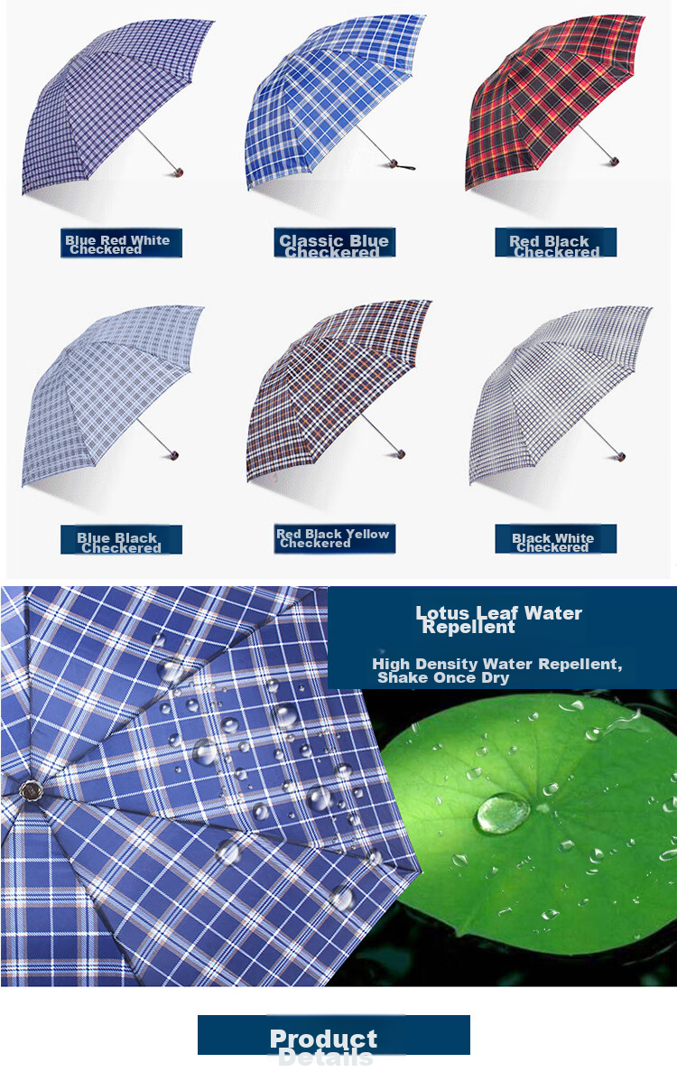 Tiantangshan Windproof And Rainproof Umbrella, Three-Fold Portable Folding Water-Resistant Sun And Rain Dual-Use Umbrella, Business Umbrella for Men And Women, Plaid Black Patter 4