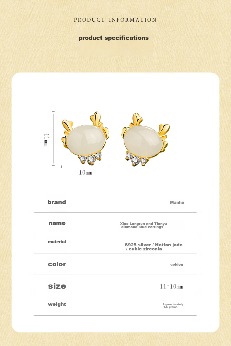 MANHE S925 Silver And Hetian Jade Earrings for Women, Zodiac Year Dragon Year Birthday Gift for Wife Or Girlfriend 22