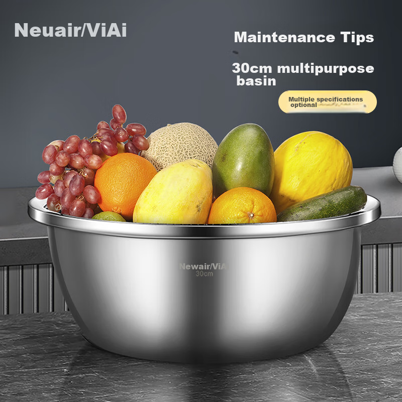 Newair Thick Stainless Steel Bowl for Home Use, Kitchen Baking Mixing Bowl, Dough Kneading Bowl, Soup Pot, And Vegetable Washing Bowl