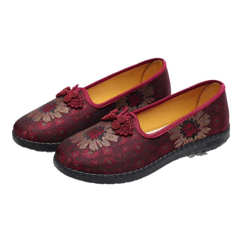 Weizhi Old Beijing Cloth Shoes, Women's Flats, Elderly Shoes, Soft-Soled Mom Shoes, Embroidered Chinese-Style Slip-Ons WZ1031 Size 39