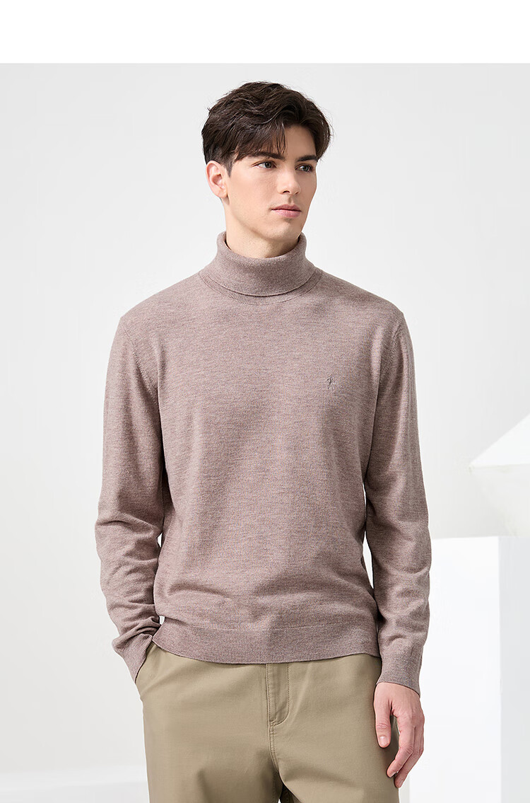 Dance with Wolves [100% Merino Wool] Turtleneck Warm Wool Sweater Versatile Long Sleeve Men's Sweater 306 Brown 175 14