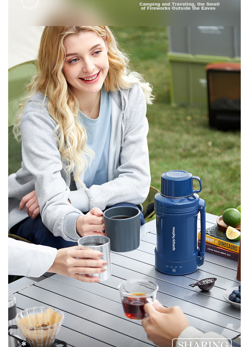 Morphyrichards Portable Electric Kettle, Large Capacity Household Water Boiler, Outdoor Travel Vacuum Insulation Stainless Steel Anti-Scalding Water Cup, Electric Hot Water Pot MR6061 Blue One's Member 6