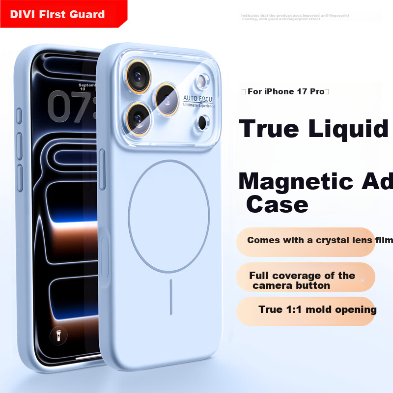 Чехол DIVI для Apple iPhone 17 Pro, синий, MagSafe, силиконовый, с полной защитой объектива