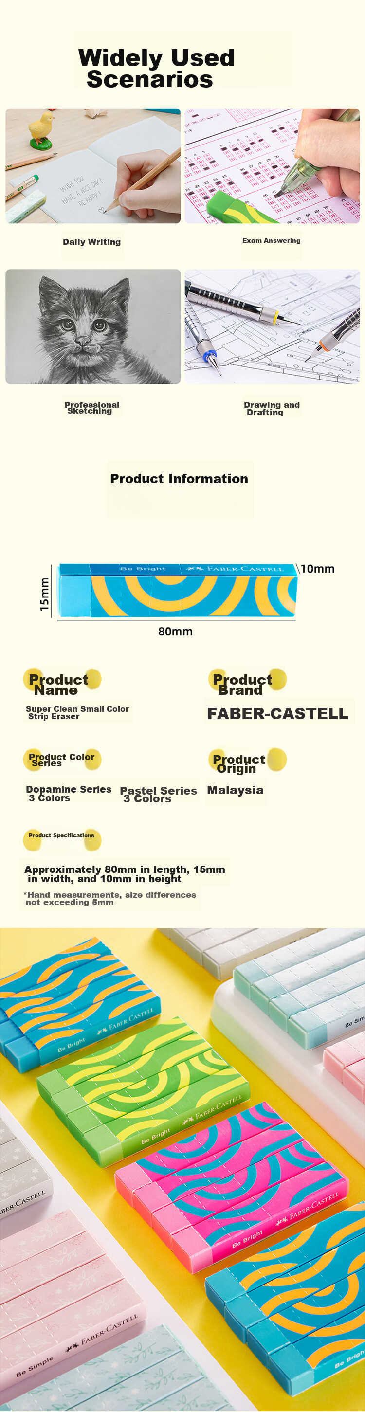 Faber-Castell Eraser, Ultra Clean Eraser for Exams, Art Drawing Students, Light Blue, 3-Pack, Dopamine Series 187410 5