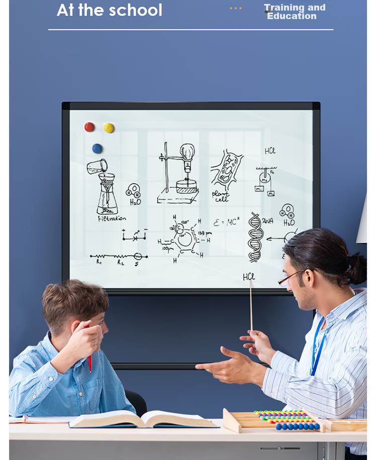 Deli Flagship Series H-Type Bracket Glass Whiteboard, 120*90cm, H-Type Magnetic Tempered Glass with Stand, Office Meeting Writing Board, Blackboard 8738 9