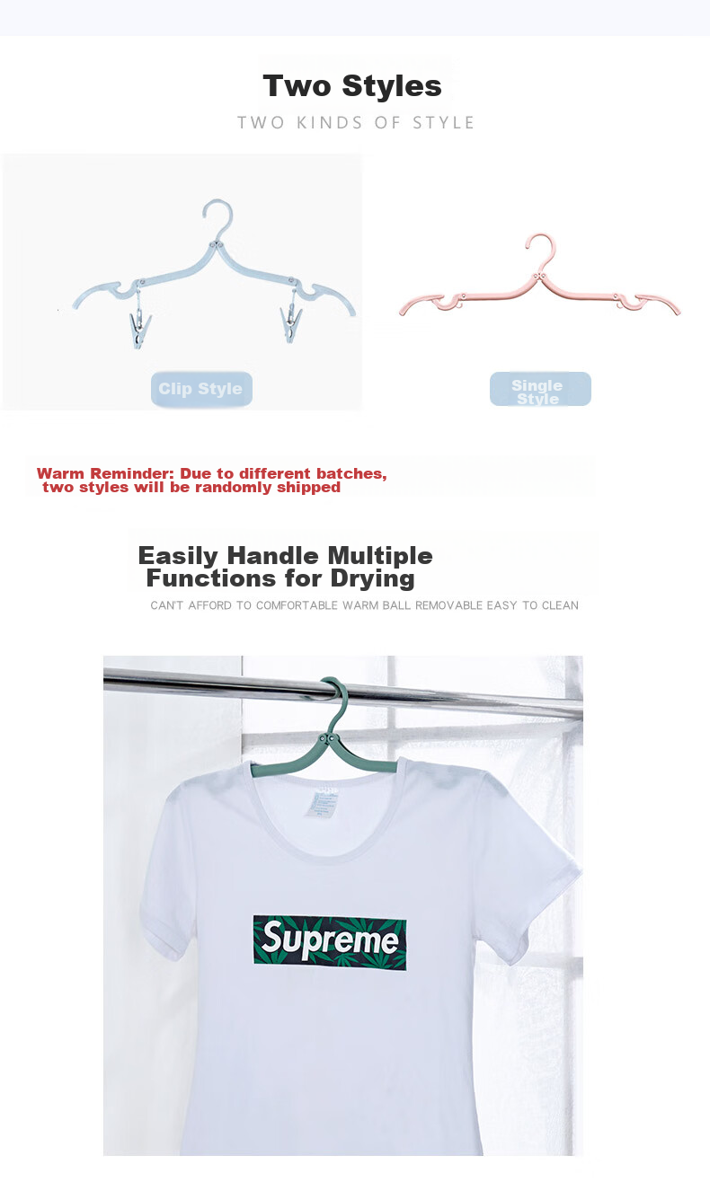 JAJALIN Folding Clothes Hanger, Portable Outdoor Non-Slip Hanger, Travel Plain Plastic Drying Rack, Clothes Support, Garment Hanger 6