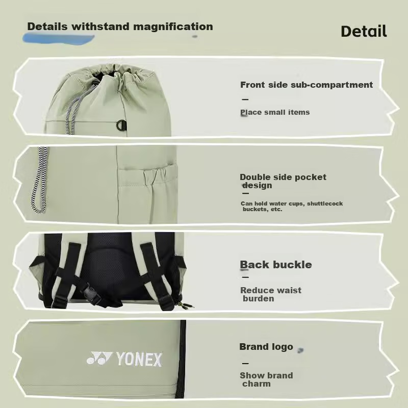 YONEX Badminton Bag for Men And Women, Backpack with Separate Shoe Compartment, BA324CR, Light Gree 2