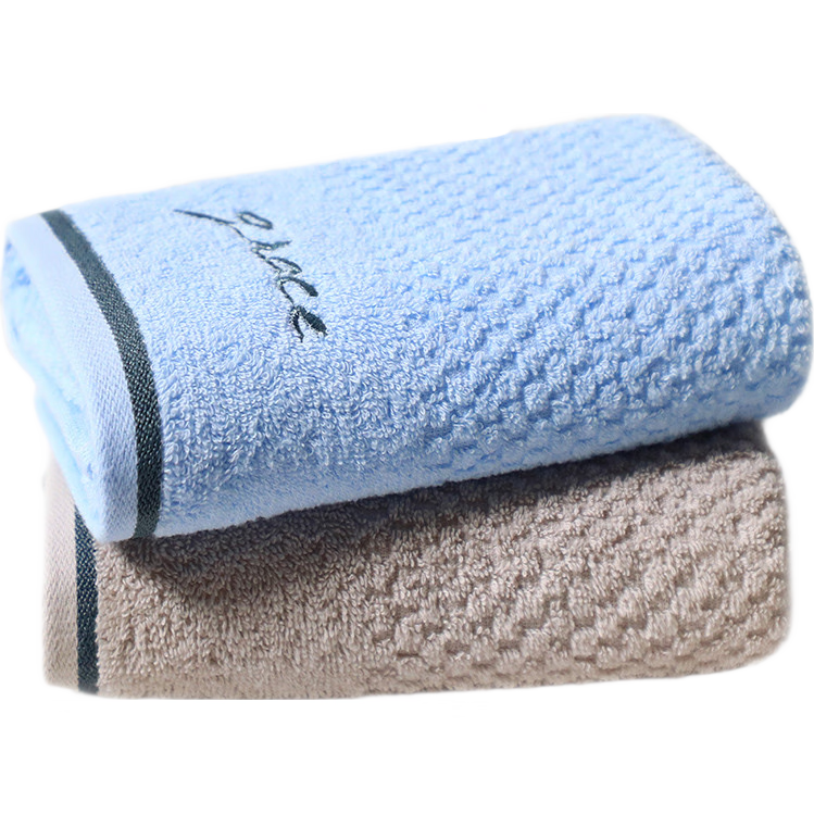Grace Towels, Pure Cotton, Antibacterial, Absorbent Face Towels, Soft Long-Staple Cotton, Simple Design, Face Cleaning Towels, 2 Pieces, Blue + Gray