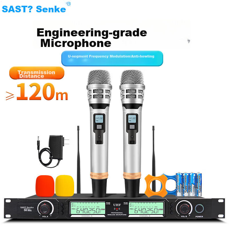 SAST OK-106 Wireless Microphone System, Dual-Channel UHF Wireless Microphones, Professional Karaoke Microphones for Home KTV, Stage Singing, Meetings, And Hosting