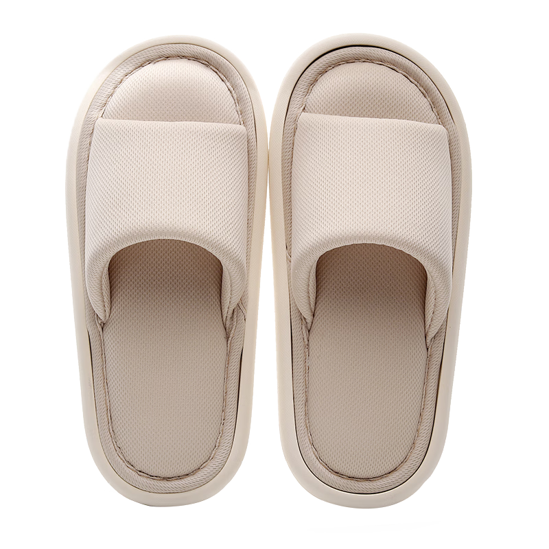 GUOLUOFEI Japanese-Style Open-End Linen Slippers for Men And Women, Indoor Home Wooden Floor Soft-Soled All-Season Cotton Slippers, Skin Color, Size 42-43