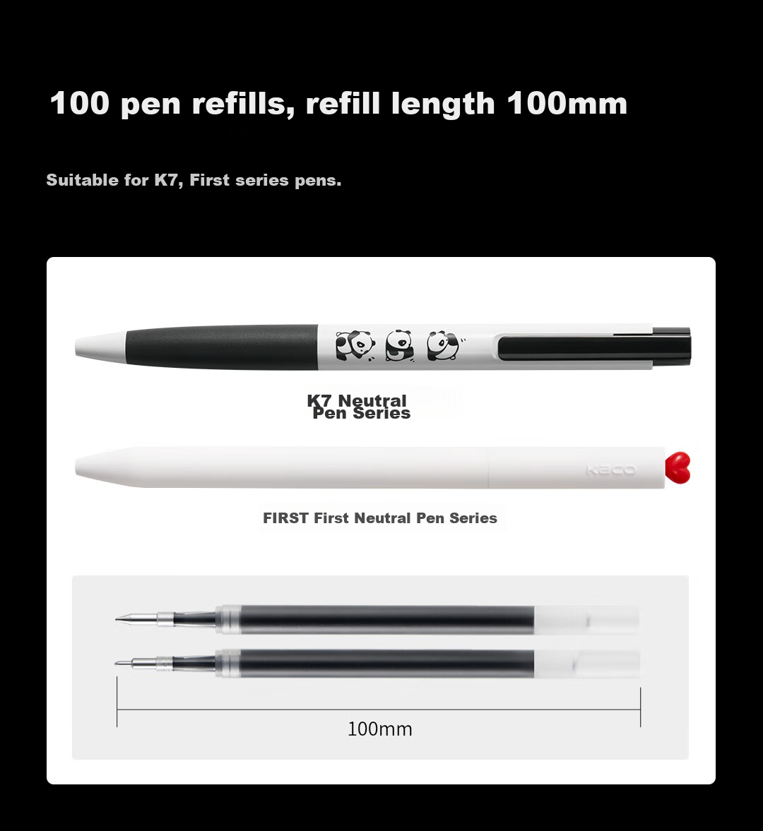 KACO Wensaiya Push-Button Refill 0.5, Gel Pen Refill, Double Ball Quick-Drying, Black, Pack of 10 11