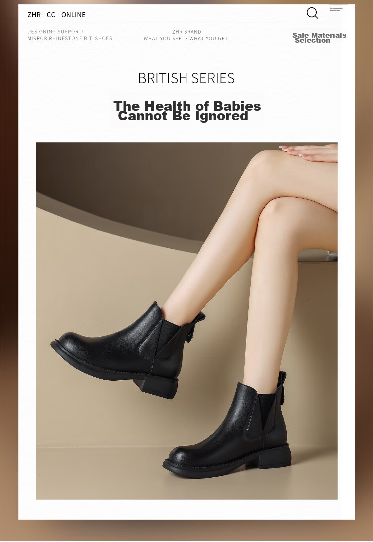 ZHR Women's Short Boots, Autumn And Winter Retro Genuine Leather Commuter Boots for Women, Comfortable Slip-On Chelsea Boots, EH18, Black, Size 37 1