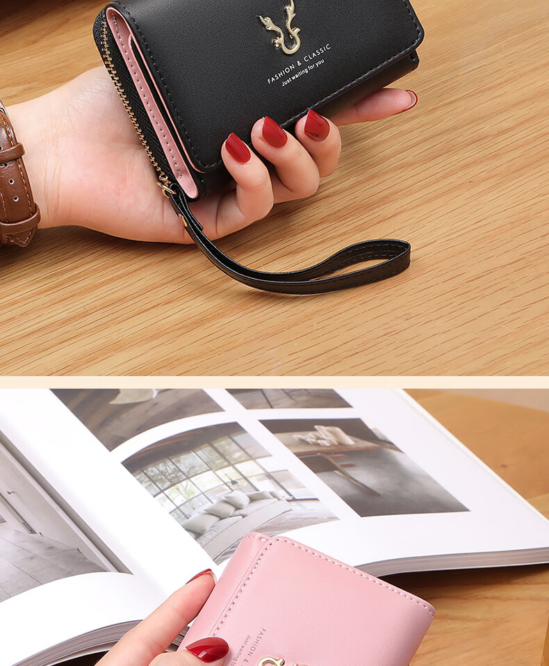 Viney Leather Women's Wallet, Short Foldable Zipper Coin Purse, Multi-Card Slots, Multifunctional Money Clip, Card Holder, ID Holder 6