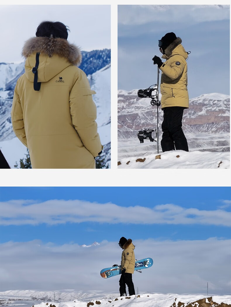 CAMEL Workwear down Jacket, Mid-Length, White Duck Down, Collar, Casual Sports Thickened Coat, Winter Season, M13CAKI038A 38