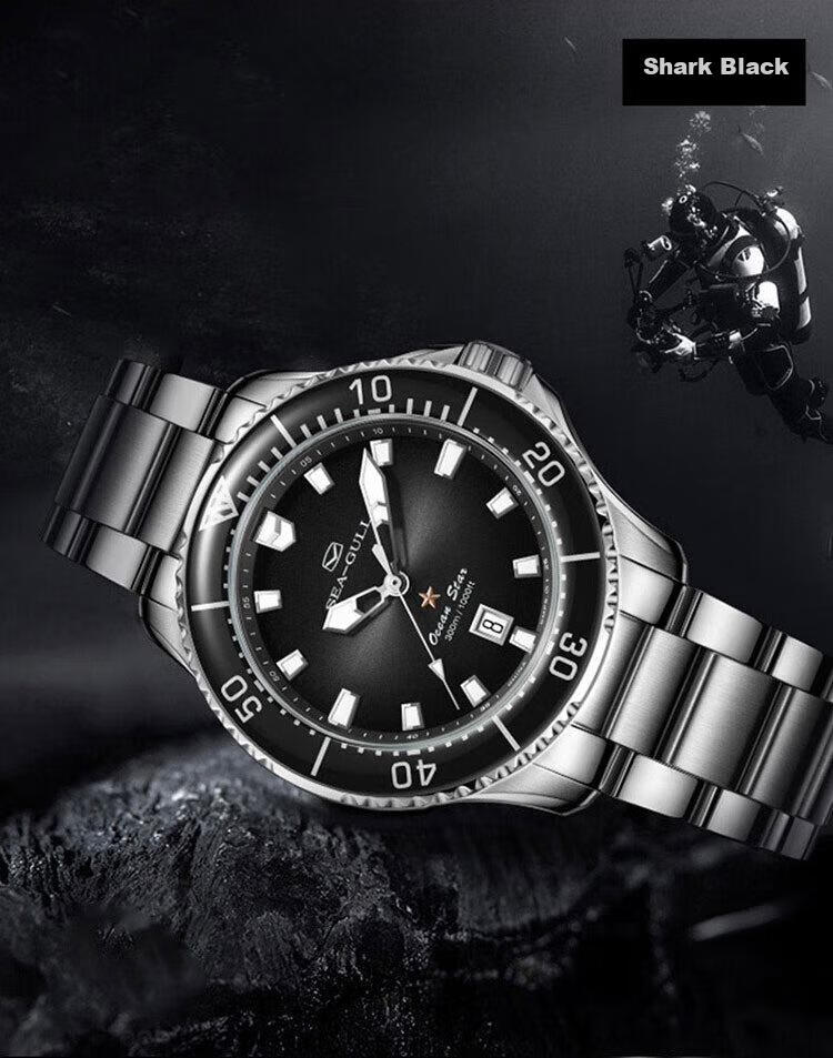 SEAGULL Men's Automatic Mechanical Watch, Ocean Pro Men's Watch Birthday Gift Diving Watch 1213 (Black 40mm) 25