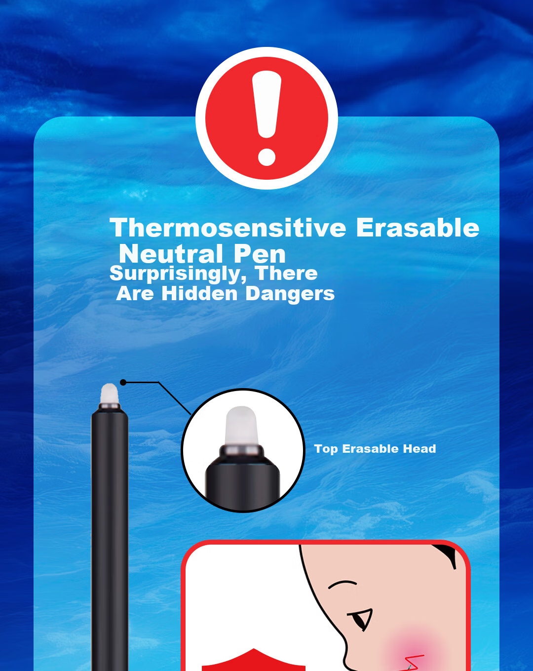 Dianshi Pen, Deep Sea Submarine Thermal Erasable 0.5 Retractable Gel Pen, Quick-Drying Silent Large Capacity for Third Grade Students Back-To Season [Crystal Blue] 3214E 4