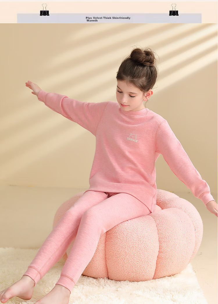 Nanjiren [400g School Uniform Essential] Children's Thermal Underwear, Boys And Girls Winter Fleece-Lined Thickened Autumn Top And Pants Set 21