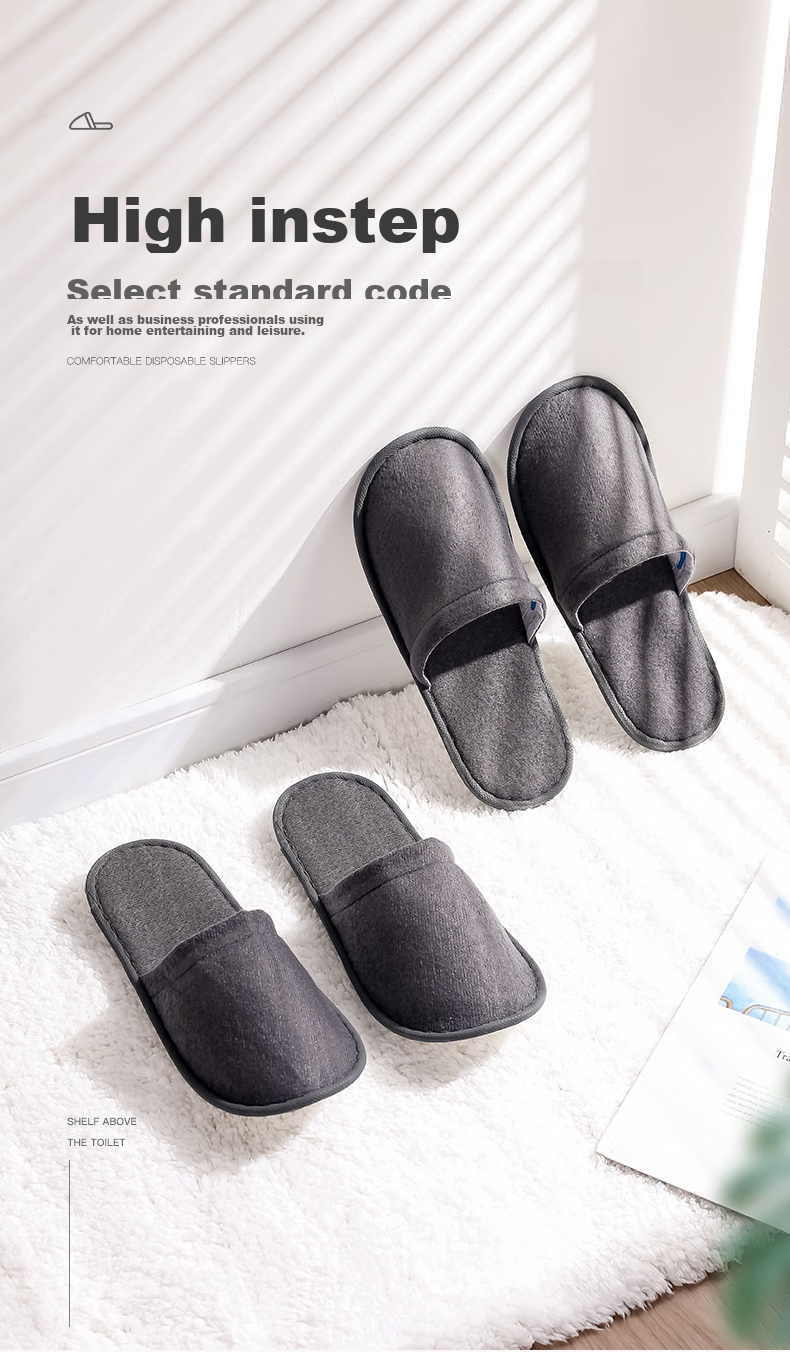 Etravel Disposable Slippers, Guest Slippers, 10 Pairs, Hotel Non-Slip Slippers, Thickened Travel Slippers, Fleece-Lined, 43 Gray 1