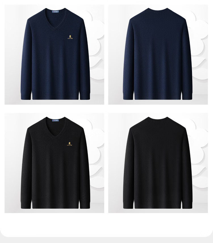 MONTAGUT Mulberry Silk Autumn And Winter Men's Cotton Wool Sweater, V-Neck Pullover, Warm Knitted Sweater, Black, 2XL 13
