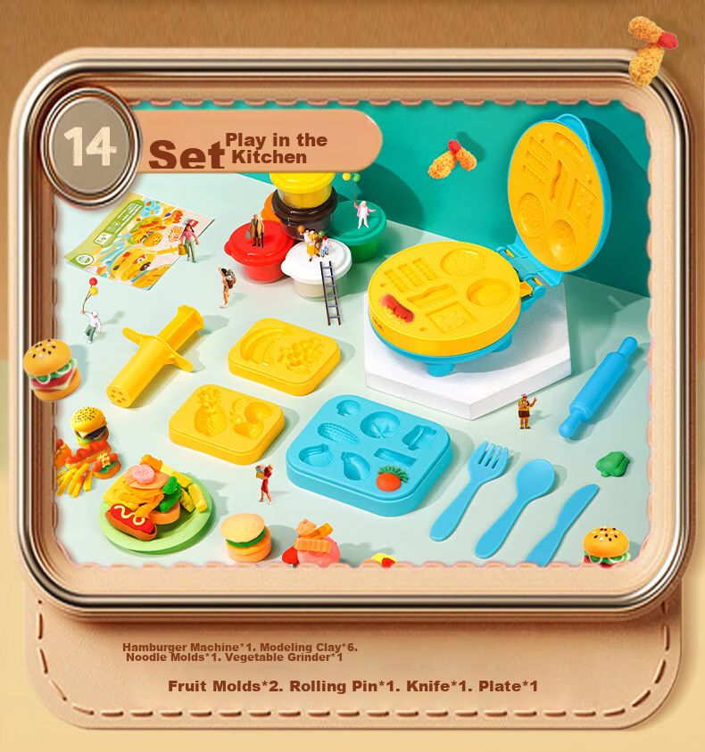 Deli Clay Machine, Burger Maker, Non-Clay Playdough for Children, Boys And Girls, Colorful Clay, Non-Toxic Toy for Kids, Birthday Gift 10