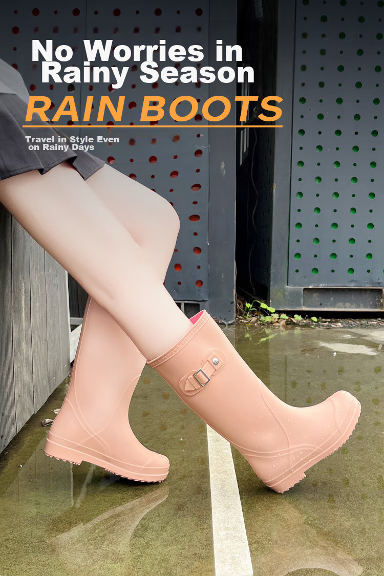 Huili Women's Tall Rain Boots, Fashionable Outdoor Waterproof Wear-Resistant Rubber Shoes, Water Shoes, Water Boots, 73-1 Khaki, Size 37 1