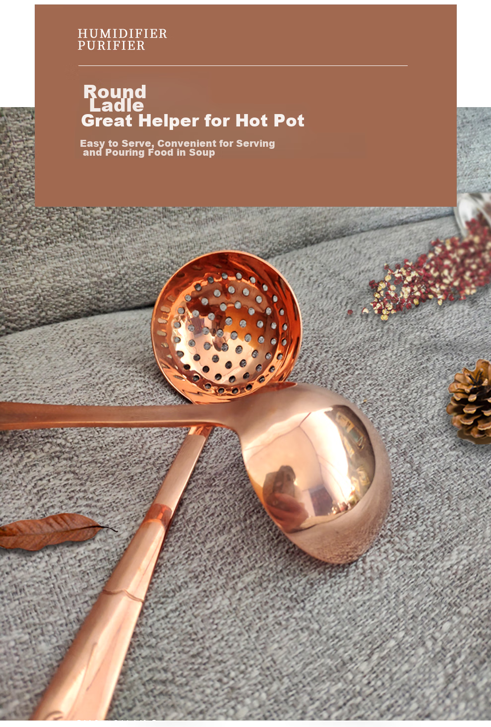 Guoyiyuan Purple Copper Handmade Thickened Kitchen Utensils Tableware Copper Hot Pot Special Soup Ladle Strainer Spoon Purple Copper Spoon Carved Desig 5