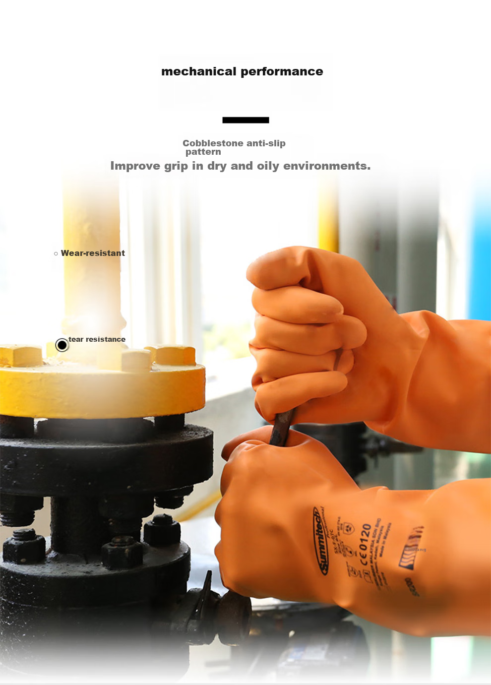 LANON SR242 Imported Natural Rubber Acid And Alkali Resistant Industrial Gloves, Chemical Protective Work Gloves, Laboratory Extended Version, 42cm, Size L 7