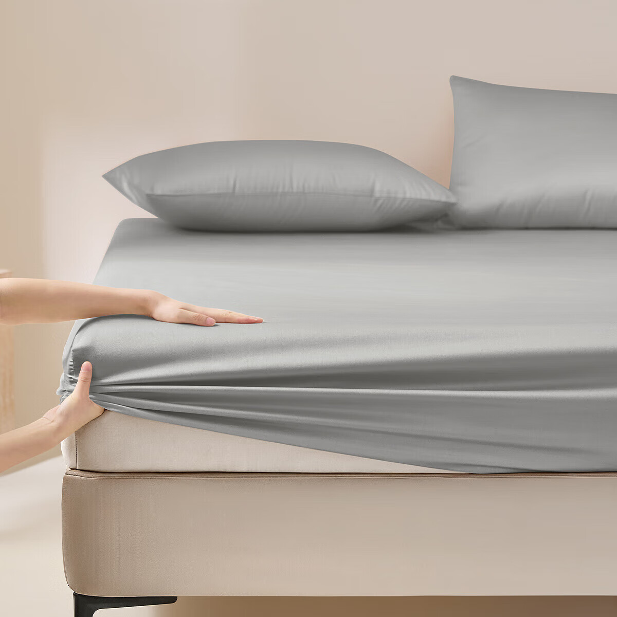 LUOLAI Home Textiles 120 Thread Count Pure Cotton Fitted Sheet Single Piece, Gray 150*200*28