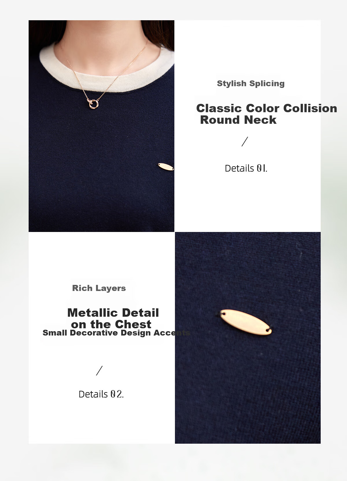 Chushen Summer Short-Sleeve T-Shirt for Women, Fashionable Round Neck Classic Contrasting Color Versatile Commuter Casual Knitted T-Shirt S52Z008 4