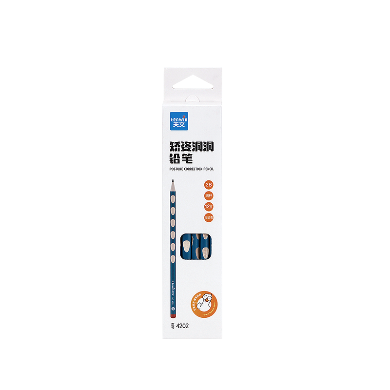 TEN-WIN Student Stationery Perforated Pencils, 2B Children's Triangular Pencils for Primary School Students, 12 Pieces in Box, 4202, Exam Writing Posture Correction Pencils
