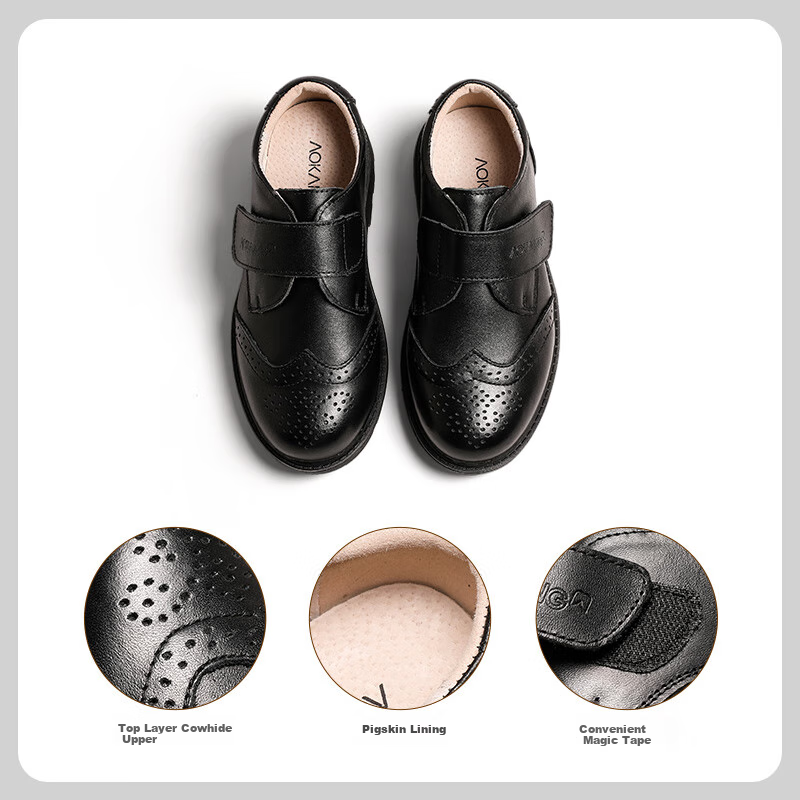 Aokang Boys' Leather Shoes, Black Soft-Soled Performance Shoes, New Spring And Autumn Style Children's Shoes, British Style Genuine Leather Performance Shoes for Older Childre