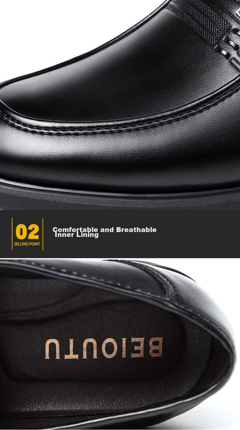 BEIOUTU Men's Shoes, Business Casual Shoes, Round Toe Slip-On, British Style Soft Leather Dress Shoes, Formal Leather Shoes, 1716 Black, Size 44 7