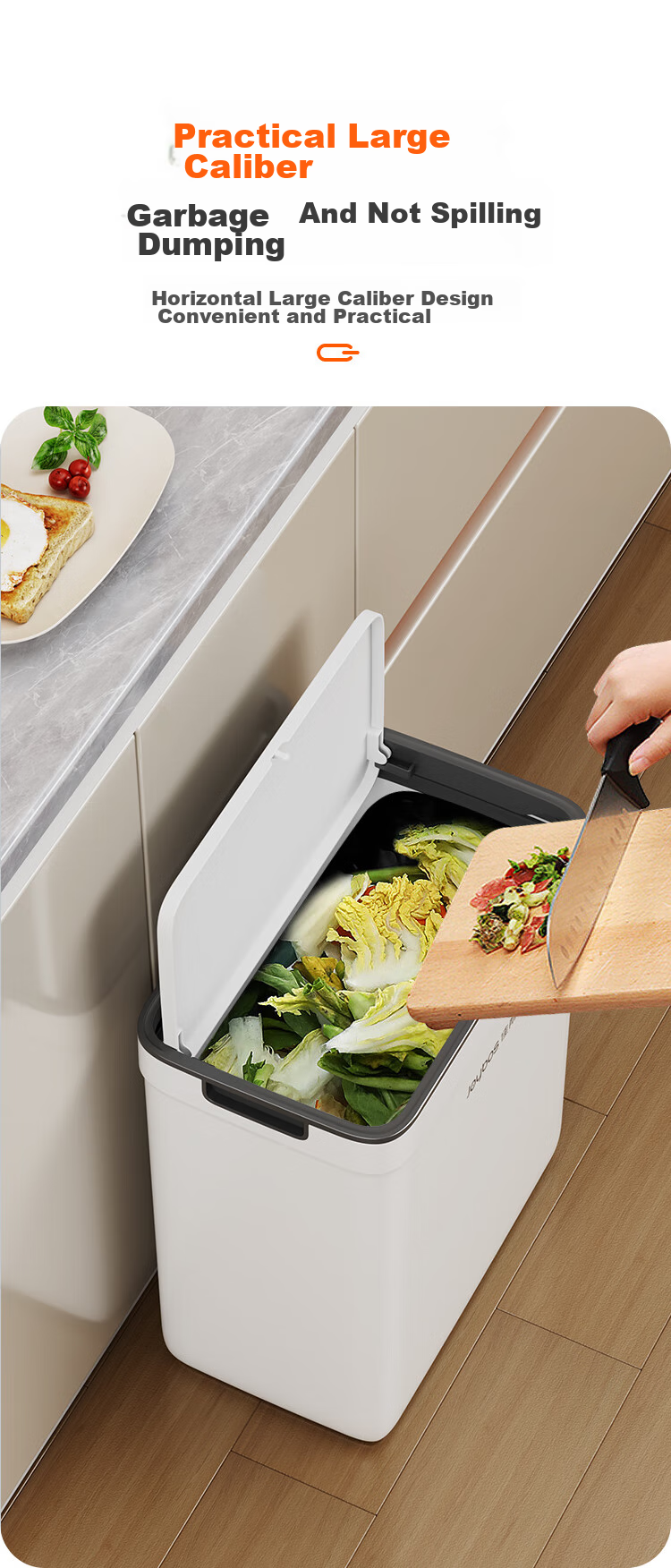 Jiabangshou Bathroom Toilet Push-Lid Trash Can, 15.1L Narrow Gap Garbage Bin, Large Size, for Kitchen, Bedroom, Living Room, Home Use, Popular Trendy Bi 13