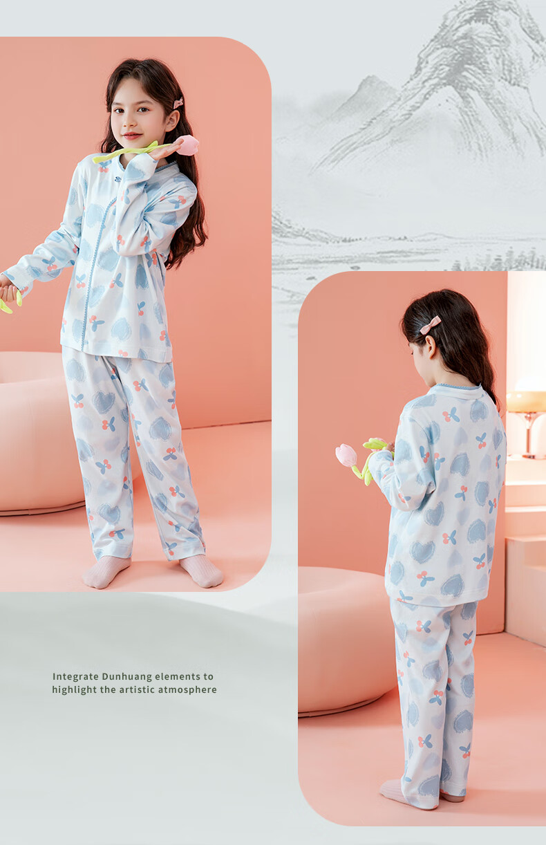 Fenteng Children's Pajamas for Girls, New Chinese Style Pure Cotton Spring National Style Stand Collar Button-Up Loungewear Q9X257930736 13