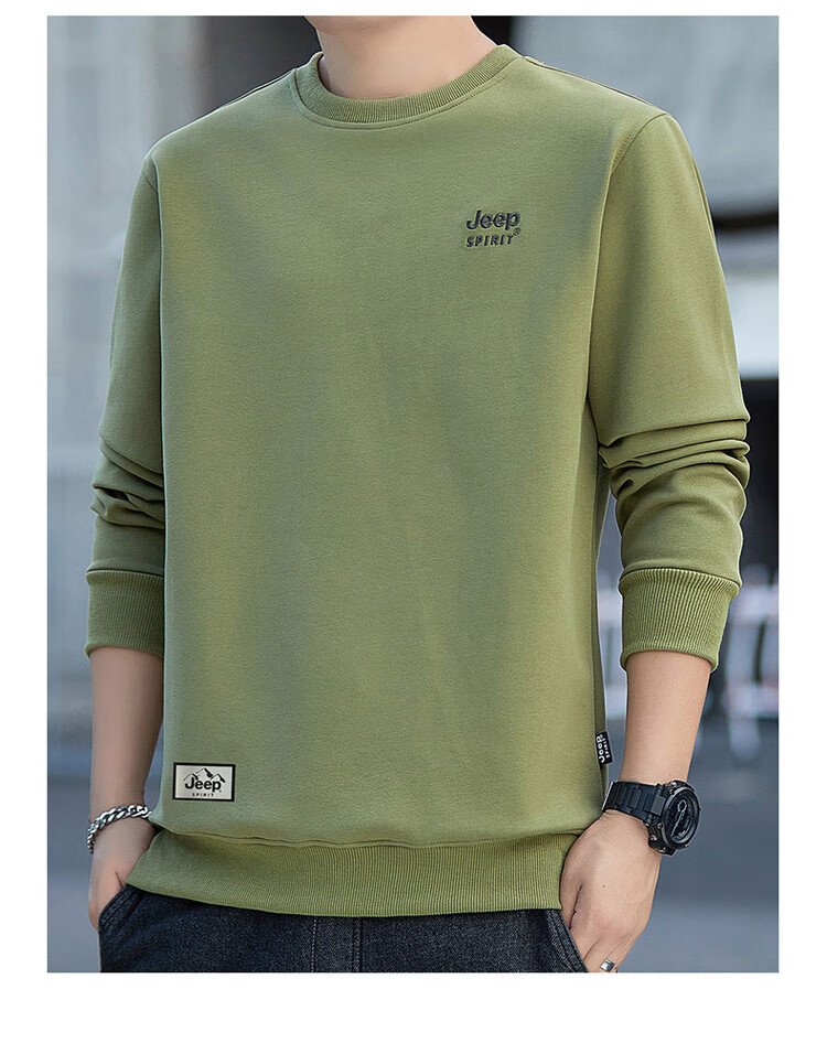 JEEP SPIRIT Men's Sweatshirt, Spring Korean Style, Round Neck Long Sleeve T-Shirt Undershirt for Men, Black, 4XL 9