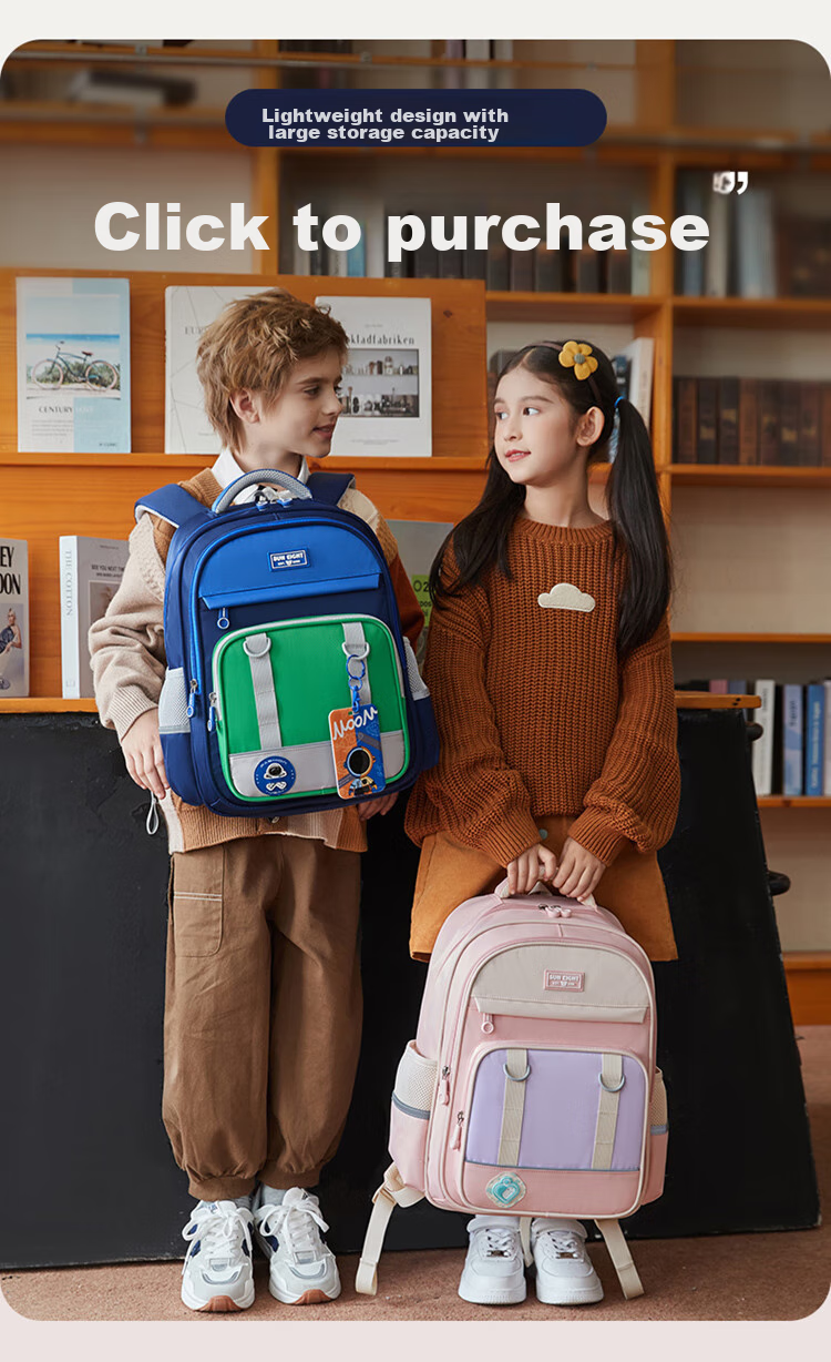 YANGGUANGBADIAN Primary School Children's Backpack Spinal Protection Pressure Relief 4-6 Grade Girls Boys Large Light Purple Shoulder Bag 8