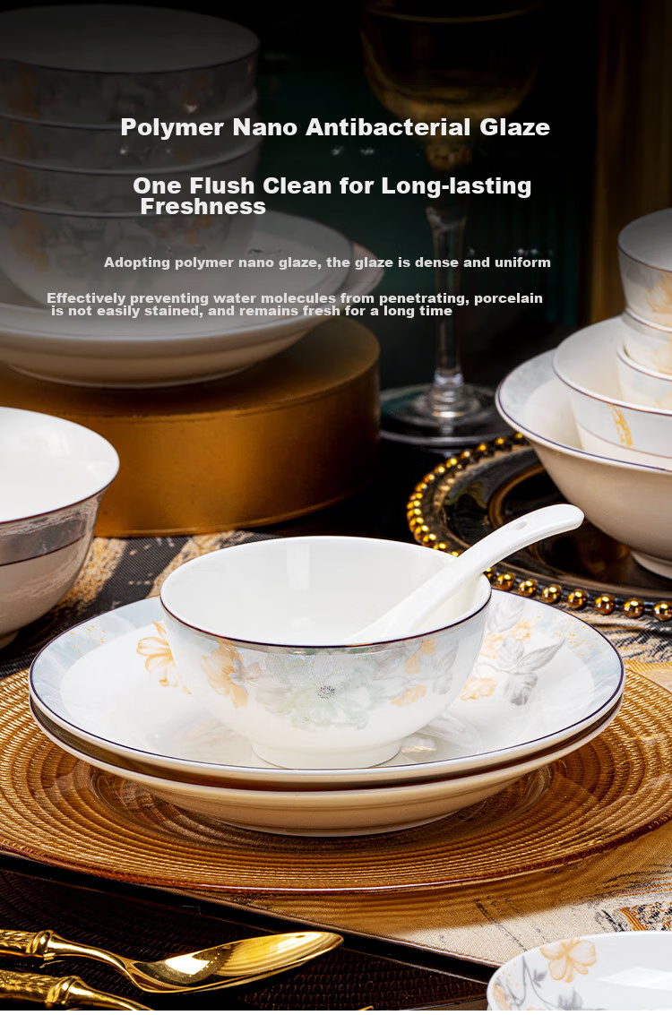 JD Original Bowl And Plate Tableware Set, Ceramic Dinnerware Gift Box for Housewarming, Yilan Youmeng 48-Piece 6