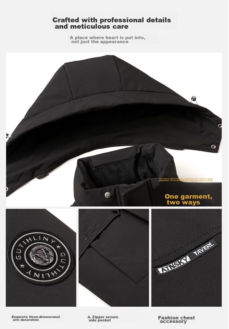 SNOWFLYING Men's Detachable Hood down Jacket, Thick Casual Business Mid-Length Coat, Men's Outerwear, Size 200 5