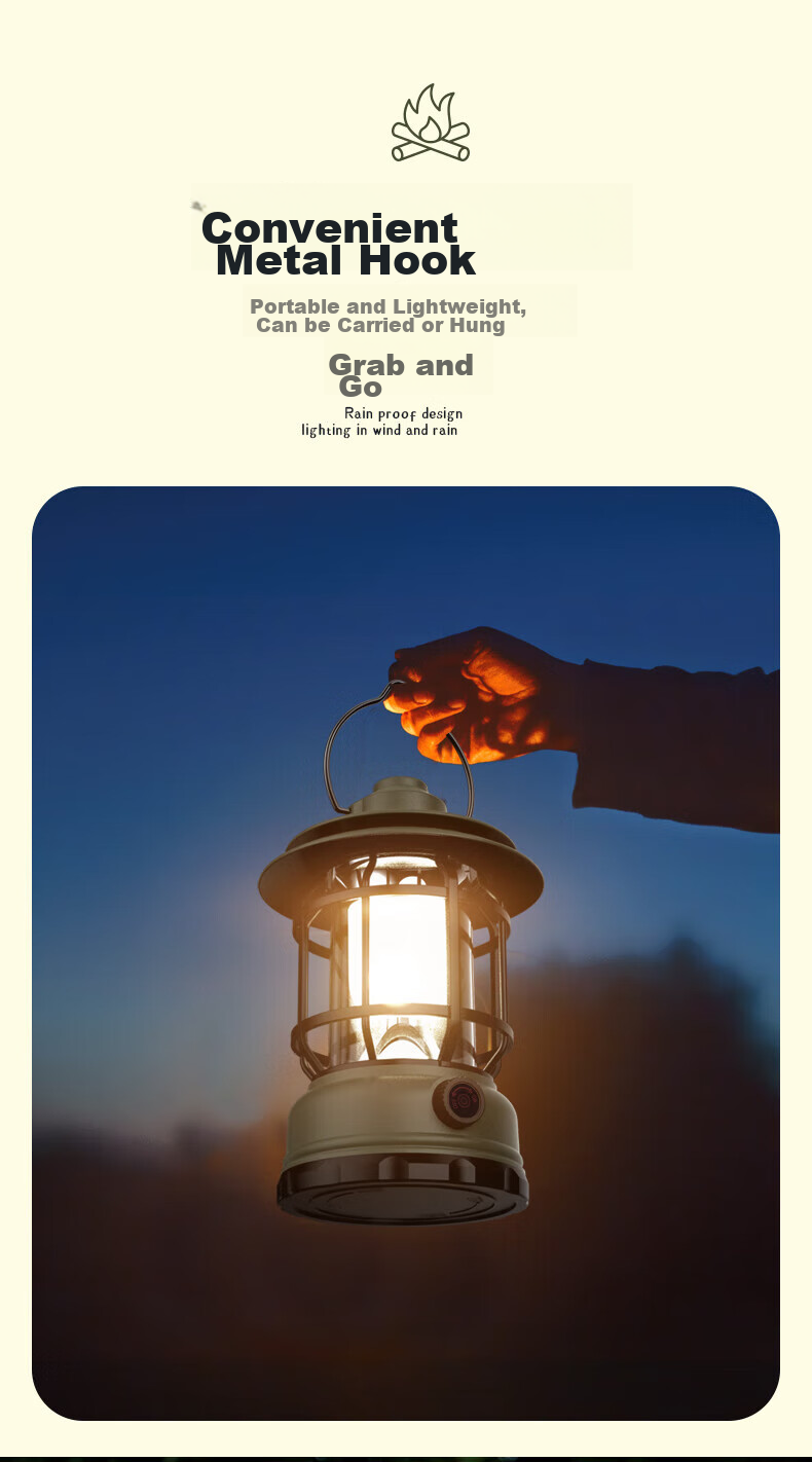 SHENYU Camping Light, Outdoor Rechargeable Lantern, Tent Light, Hanging Lamp, Horse Lantern, Power Outage Home Lighting, Long-Lasting Battery Life 6