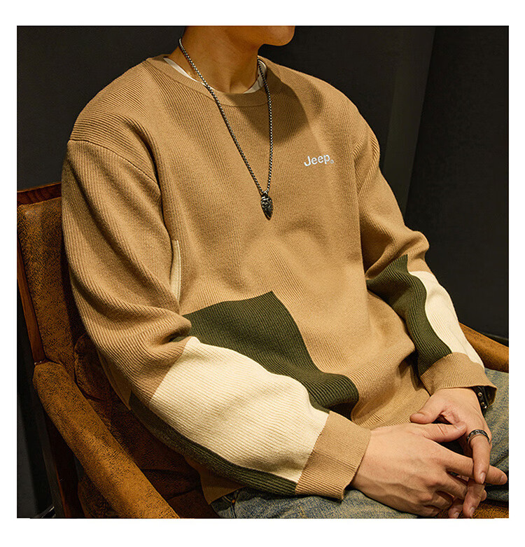 JEEP Men's Winter Loose Warm Premium Knit Sweater Walnut Color 3XL 6