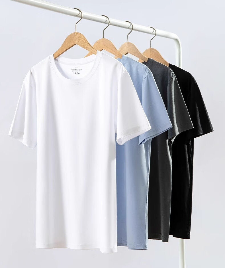 Hengyuanxiang Ice Silk Short-Sleeve T-Shirt, Men's Underwear Undershirt, Modal Cotton Thin Base Layer Pajamas, Black 1