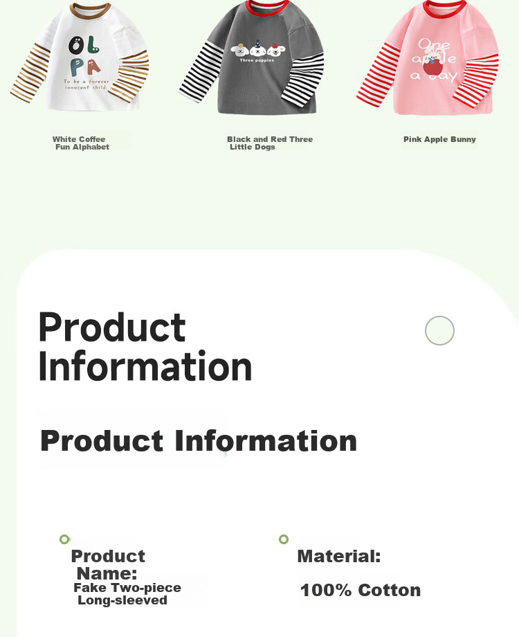 Badibadi Spring And Autumn Pure Cotton Long-Sleeve T-Shirt for Infants And Children, Faux Two-Piece Versatile Base Layer, White with Fun Letter Design, Size 100 14