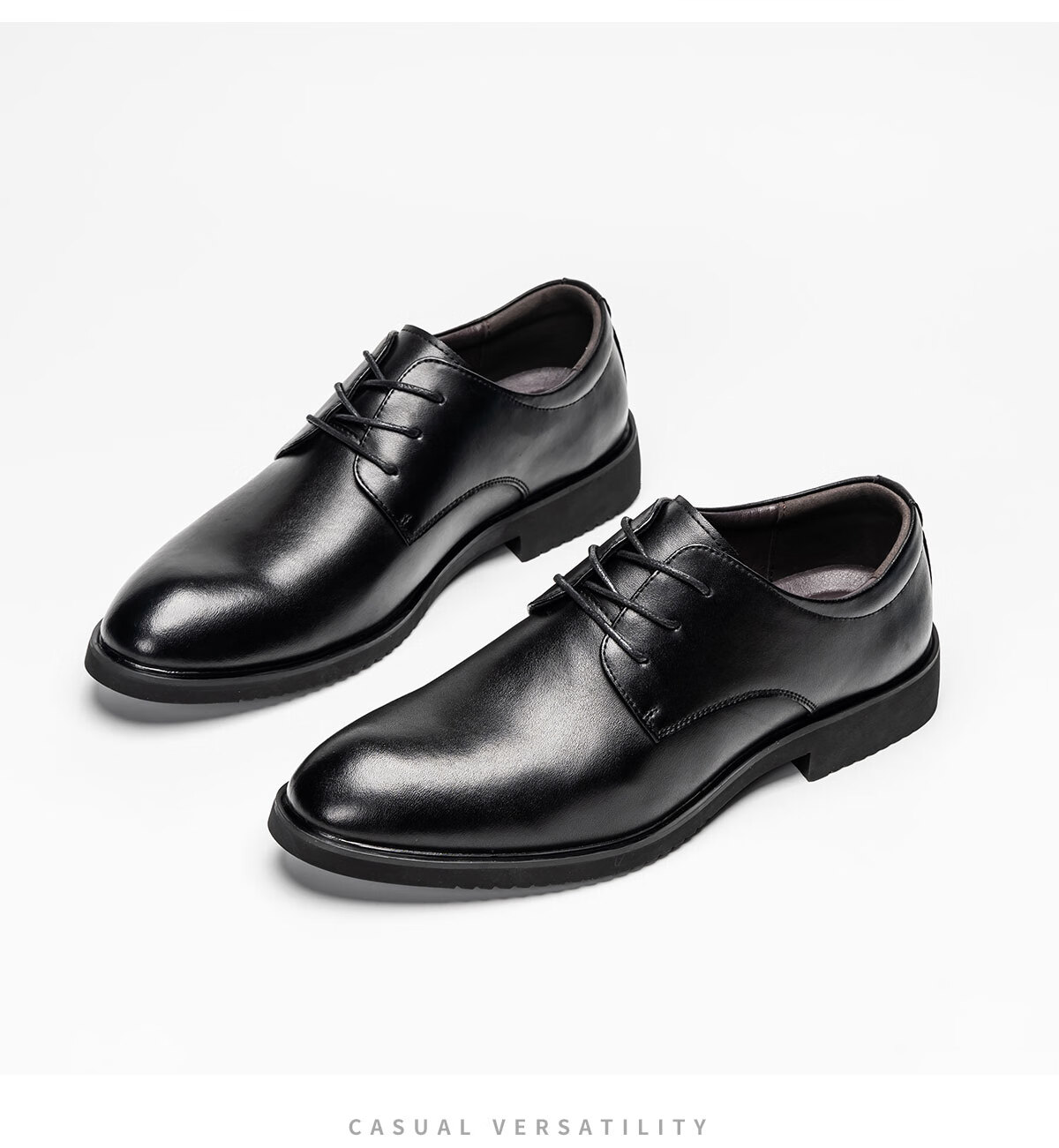 Huili Leather Shoes for Men, Business Casual Shoes, Fashionable Versatile Wedding Groom Formal Derby Shoes, Black (Height-Increasing), Size 38 12
